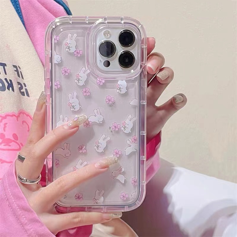 Soft Case Silikon TPU Transparan Motif Bunga Kelinci Untuk IPhone 14 12 13 Pro Max 11 XS XR X 8 7 6S Plus