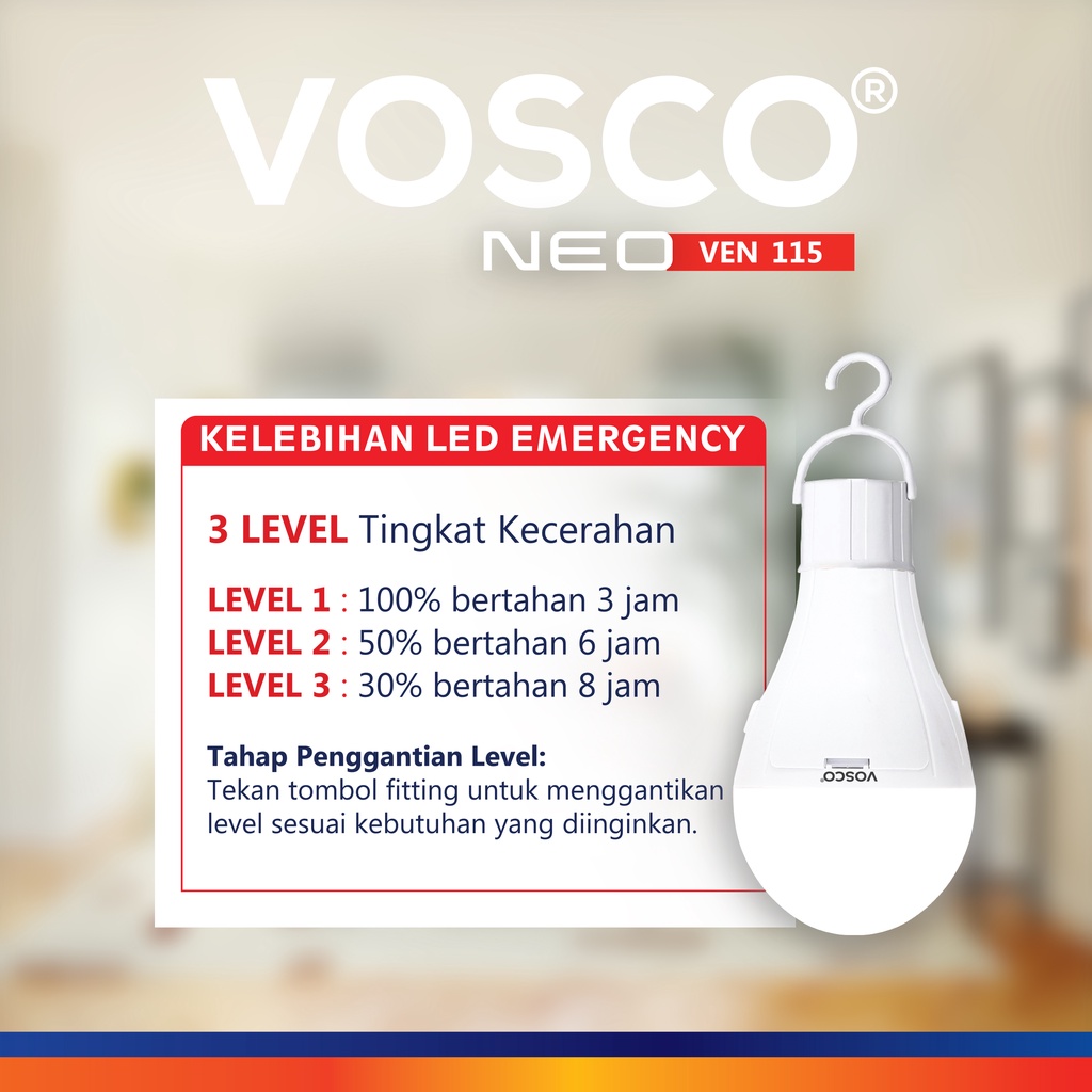 [COD] PROMO LAMPU LED EMERGENCY MURAH AC / DC MERK VOSCO 15 WATT 3 MODE TAHAN HINGGA 8 JAM! BONUS FITTING GANTUNG ON - OFF DAN BISA DI GANTI BATERAINY FREE ONGKIR