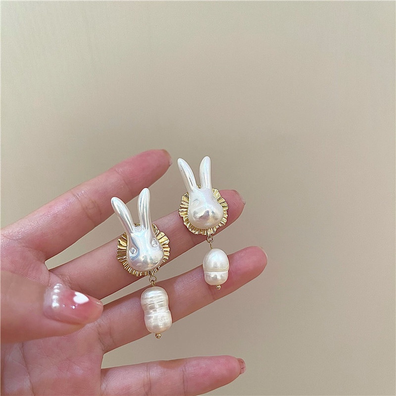 We Flower Anting Drop Desain Kelinci Bunga Aksen Mutiara Gaya Korea Untuk Wanita