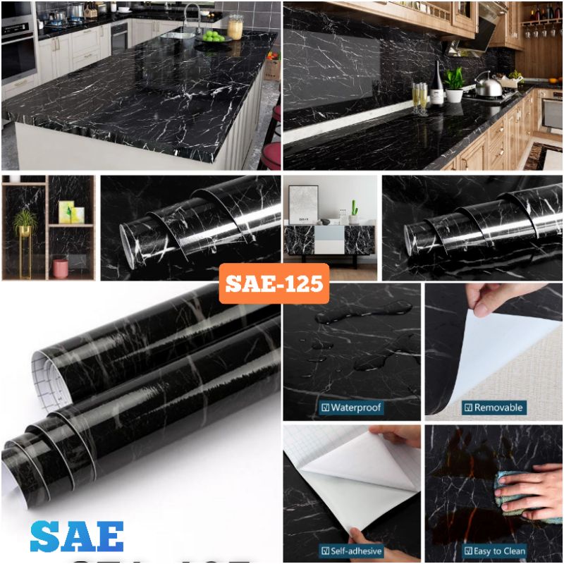 Wallpaper Lantai Keramik Motif Marmer Hitam Sudah Ada Perekatnya