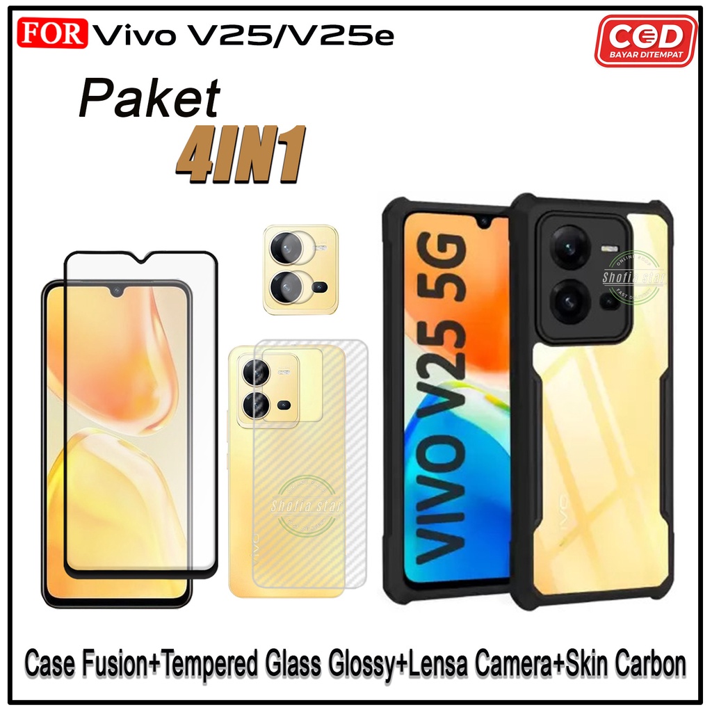 PAKET 4IN1 Case Vivo V25 5G V25e V23 5G  V23e Y02s Softcase Shockproof Transparan Casing