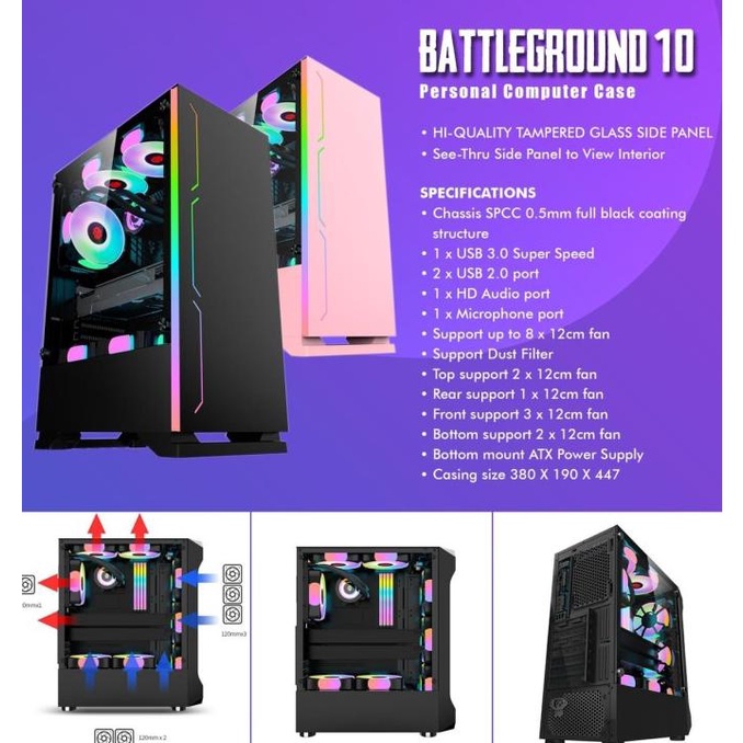 Simbadda Battleground 10 Gaming Cpu Case - Tempered Glass Chassis