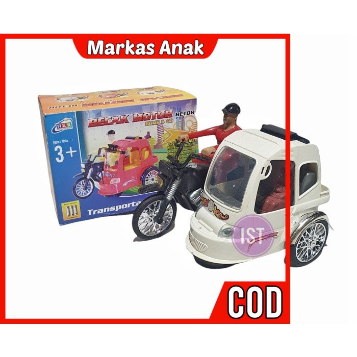 Mainan Anak Anak Umur 3 4 5 6 7 Tahun Hadiah Baterai Becak Motor Betor Bump and Go Murah