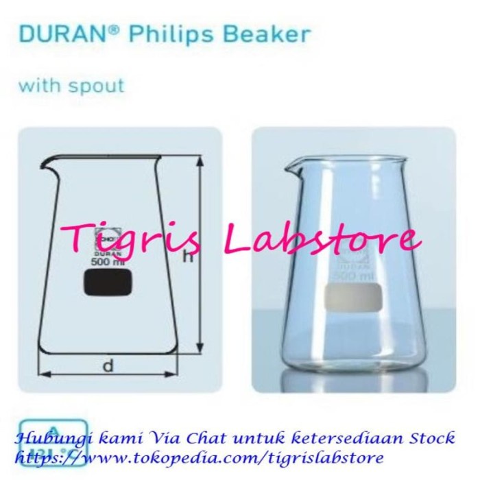 DURAN BEAKER PHILIPS, WITH SPOUT 500ML 211414408 TIGRISLAB