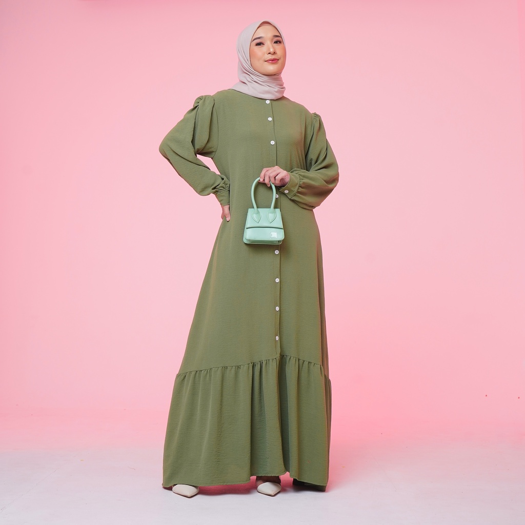 Kaniya dress crinkel airflow Gamis polos mewah - Gaun Muslim