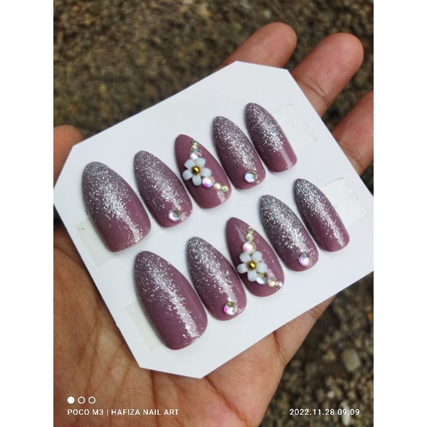 KUKU PALSU warna lilac cantik Lengkap dengan LEM