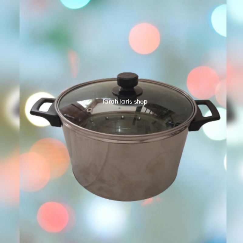 Panci sayur stainless tutup kaca ukuran 22cm
