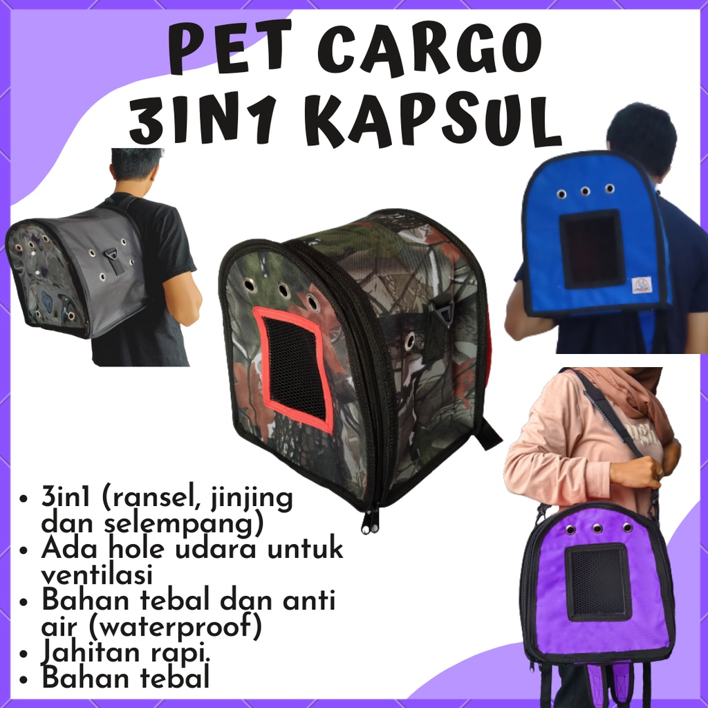 3IN1 KAPSUL POLOS TRANSPARAN TAS KUCING ANJING KELINCI BISA SELEMPANG, RANSEL, JINJING PET CARGO TAH