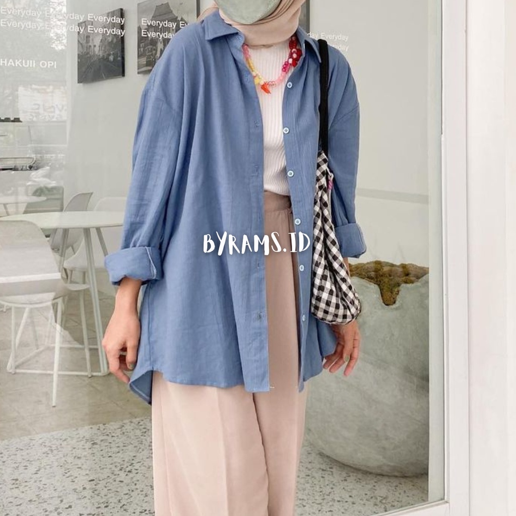 Kemeja Wanita Oversize Linen Olivia Shirt Linen Pocket Oversize-BRUNNERA