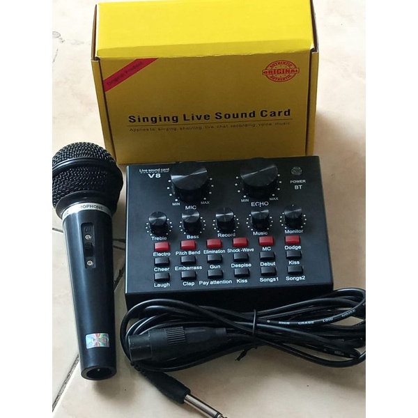 Sound Card V8 Bluetooth Karaoke Live + Mic Kabel