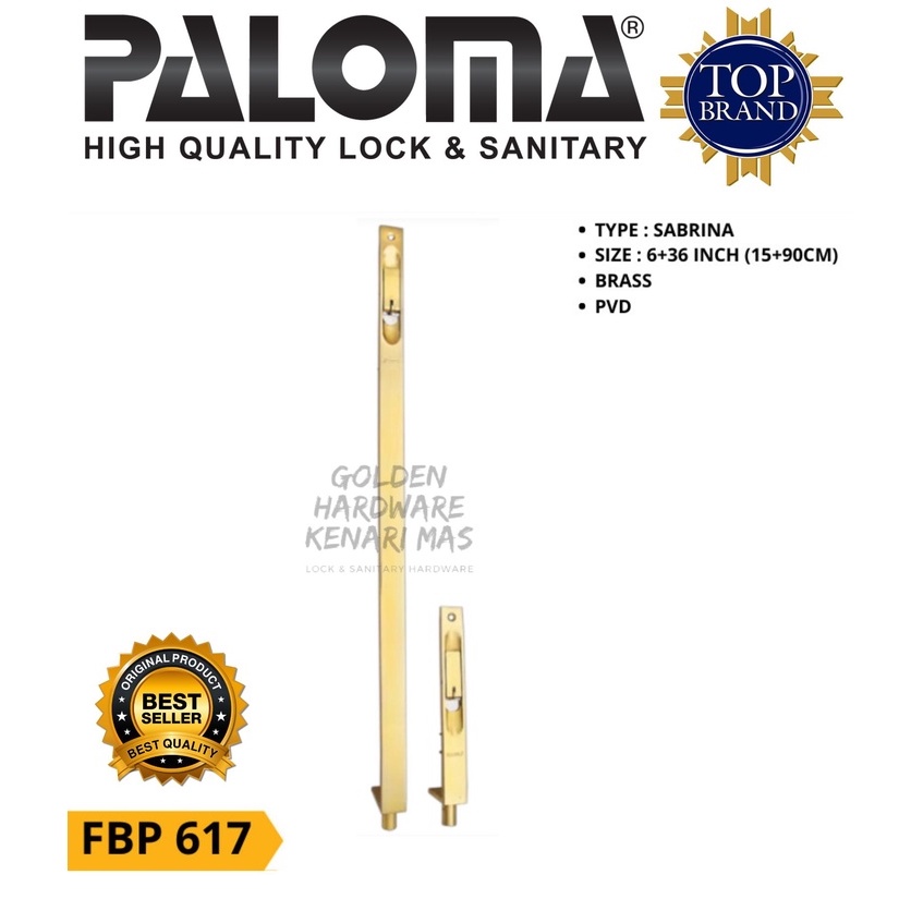 PALOMA FBP 617 Flush Bolt Grandel Tanam Slot Pintu Kayu Panjang 6+36 INCH 15+90 CM Gold PB