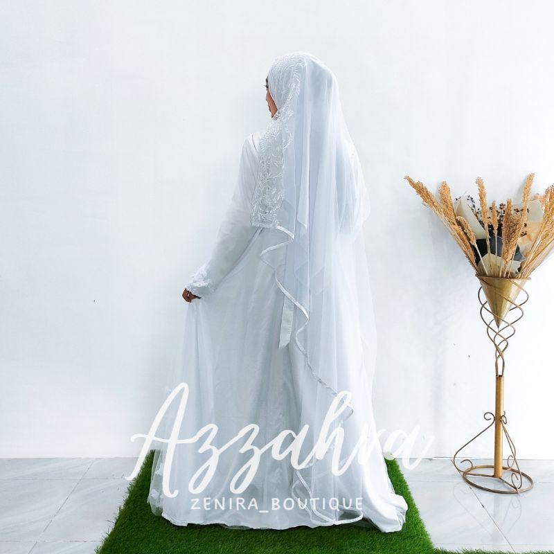 AZZAHRA Wedding Dress FREE VEIL dan PASMINA / Gaun pernikahan putih / baju akad / prewedding