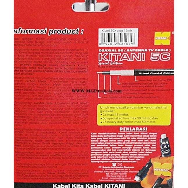 Kabel coaxial kitani 5C/RG6 15M