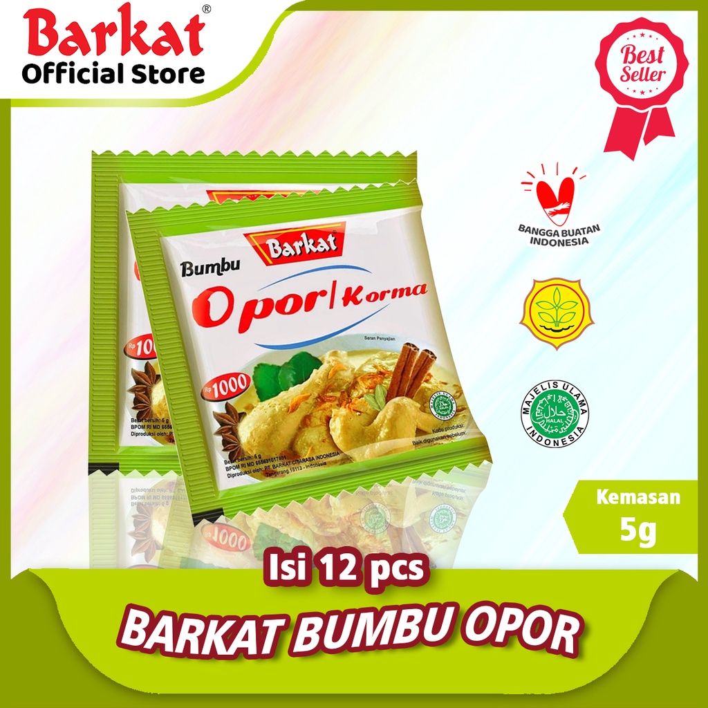 

Barkat Bumbu Opor Ayam Instan Padang/Oppor Korma Original Kualitas Premium 5 gram isi 12 pcs Sejak 1939