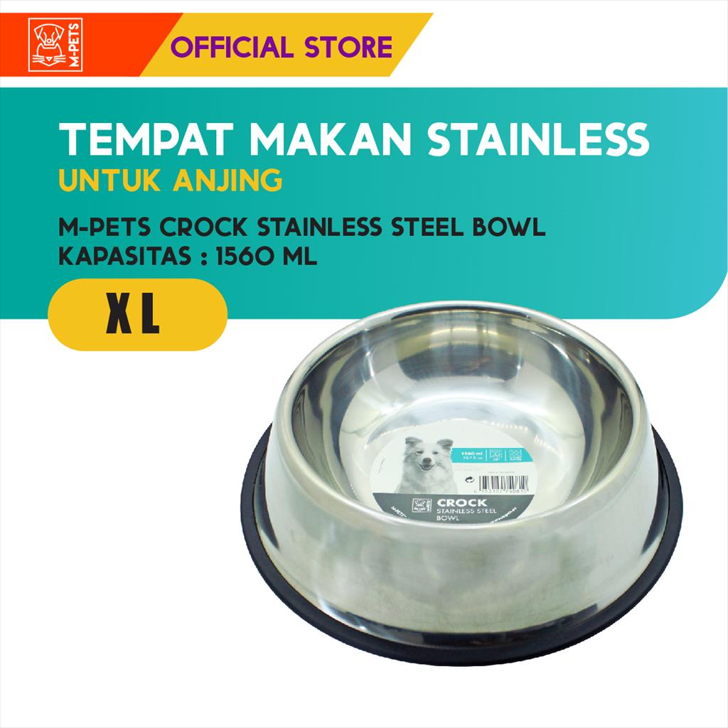 M-Pets Crock Stainless Steel Bowl XL - 1560 ML / Tempat Makan Hewan