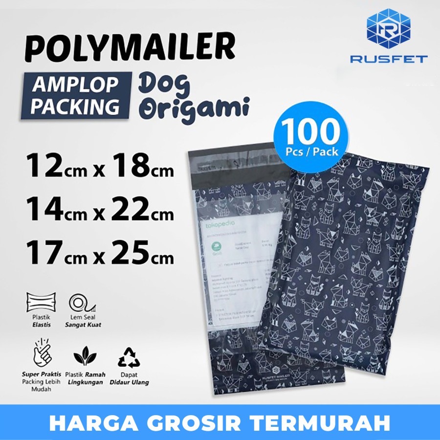 

Amplop Plastik Packing Polymailer Dog Origami Motif polimailer satuan