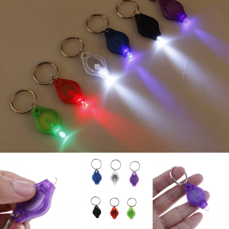1pc Lampu Senter LED Mini Portable Multi Warna Dengan Gantungan Kunci Untuk Camping / Outdoor