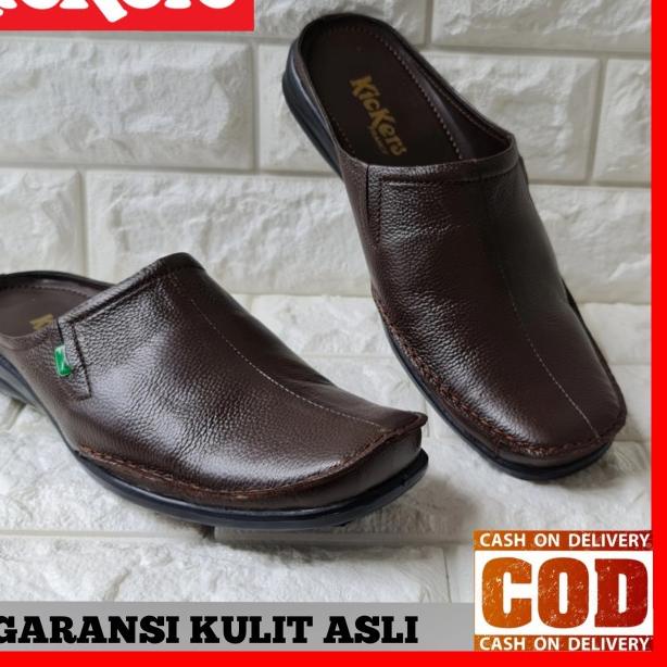 Sandal Kulit Kickers - Sendal Selop Pria - Sepatu Sandal Kickers - Hitam, 39