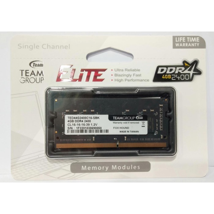 Memory Ram Team Elite Sodimm Ddr4 4Gb 2400Mhz-Ted44G2400C16-Sbk #Original