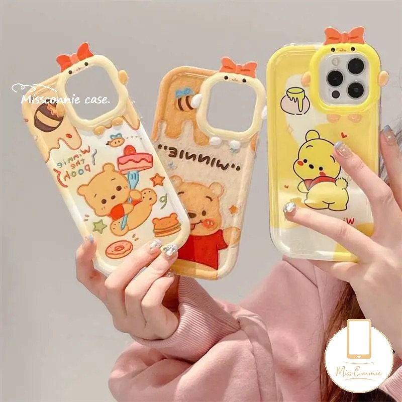 Cute Honey Ice Cream Cartoon Disney Winnie the Pooh Phone Case for Redmi 10A 9A 9T 10C 9C NFC PO CO M3 Creative 3D Bow Little Monster Lens Soft Back Cover