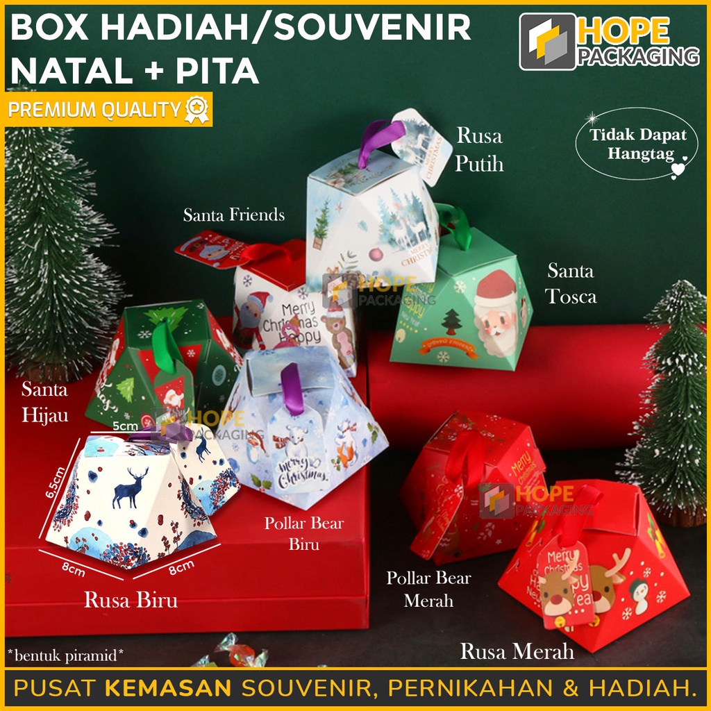 Box Hadiah / Souvenir natal Pita / bentuk piramid Karakter Santa / Rusa / Polar bear / christmas candy box