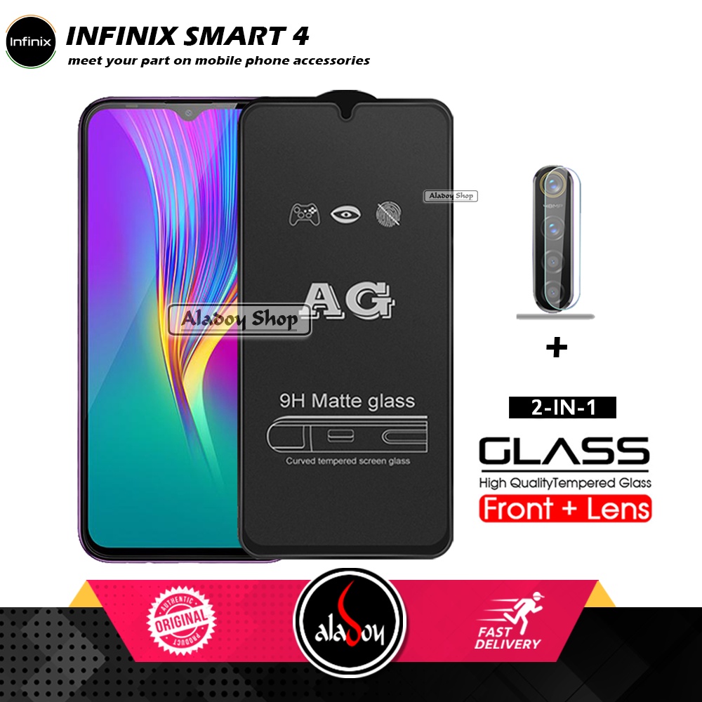 Infinix Smart 4 PAKET 2IN1 Tempered Glass Matte Anti Glare Full Layar dan Tempered Glass Kamera