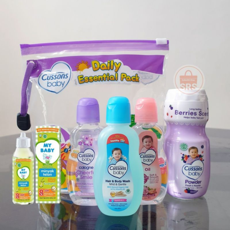 5 in 1 | 4 in 1 Cussons Baby Daily Essential Pack + Telon, Cussons Mini Gift Bag, Gift Set Bayi, Kado Bayi, Set Bedak Bayi