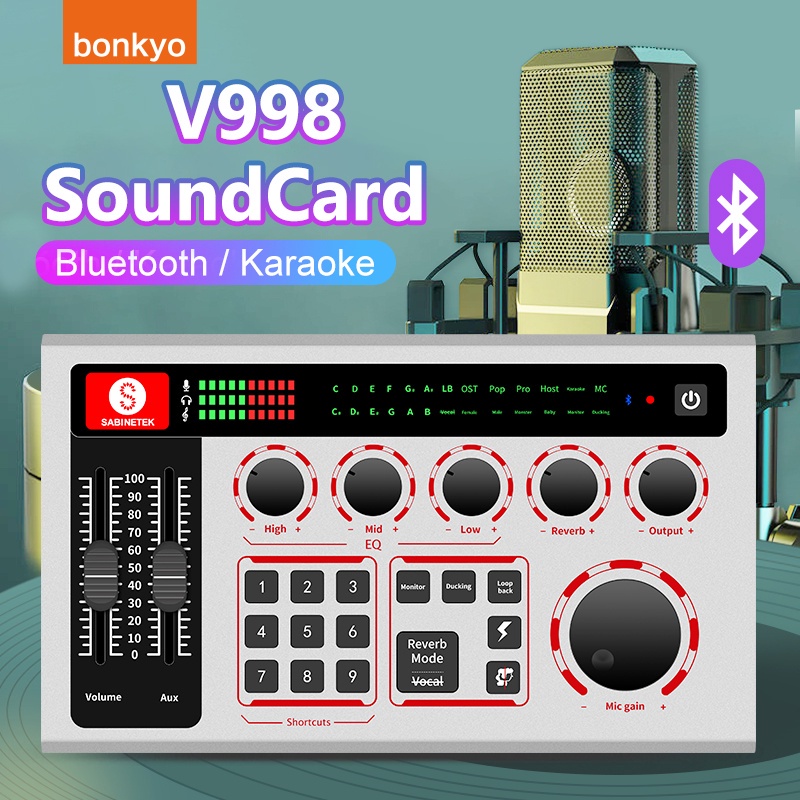 Bonkyo F999 SoundCard Microphone Sound Audio Interface Mixer Sound Card Mixing Console Amplifier for Phone PC-Live Broadcast Recording Karaoke Podcast