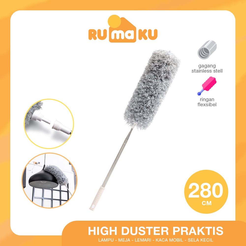 Rumaku Kemoceng Alat Pembersih Debu Rumah Teleskopik Bulu Microfiber Gagang Panjang 2,8 Meter Adjustable