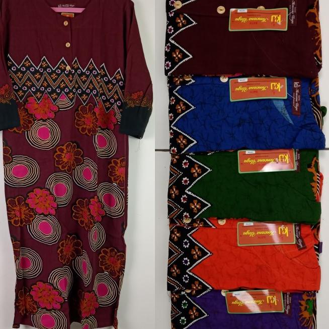 Daster Kencana Ungu Lengan Panjang Pola Label Coklat