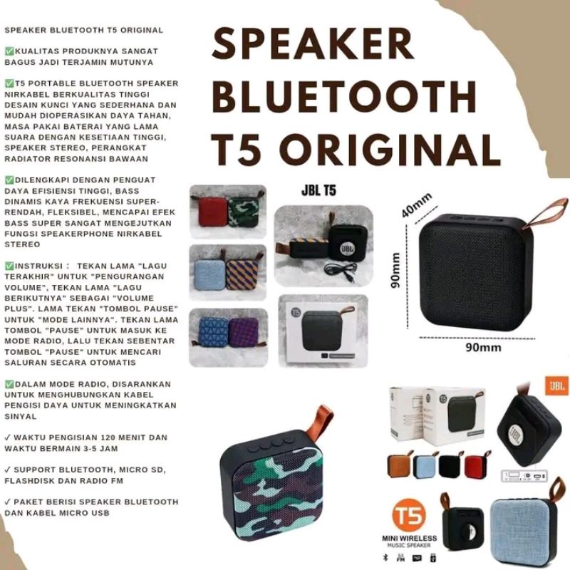 Speaker bluetooth portable JBL T5 ORIGINAL SUPERBASS KWALITAS DIJAMIN TERBAIK