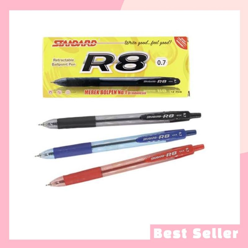 

Pulpen Bolpen Standard R8 0.7mm Hitam Biru Merah 1 Pack Isi 12 pcs