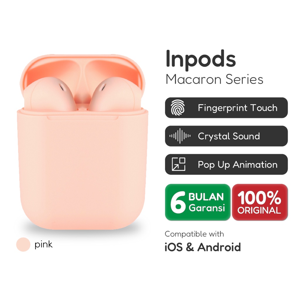 Official Inpods 12 Pink Headset Bluetooth TWS IOS &amp; Android