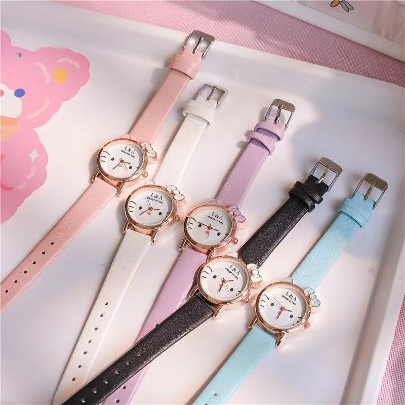 Jam Tangan Wanita Sederhana Korean Fashion Motif Hello Kitty Analog Quartz