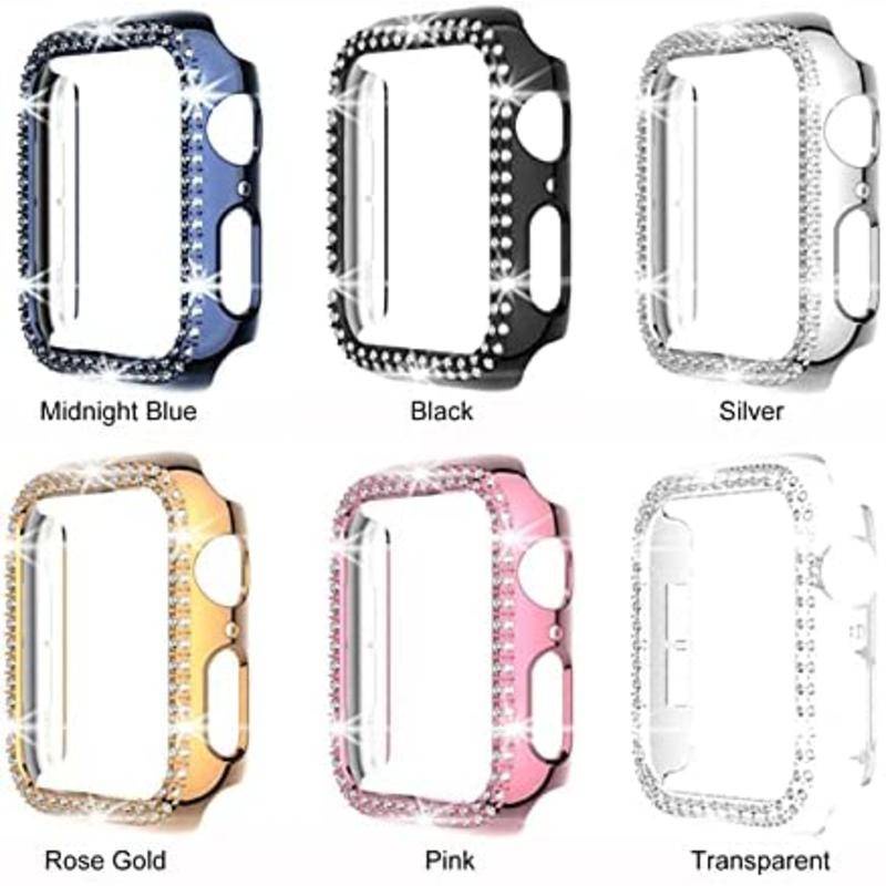 Frame Bumper Hard Case PC Hias Glitter Kristal Berlian Untuk Apple Watch Seri 8 7 6 5 4 3 2 1 SE2 45mm 41mm 42mm 40mm 38mm