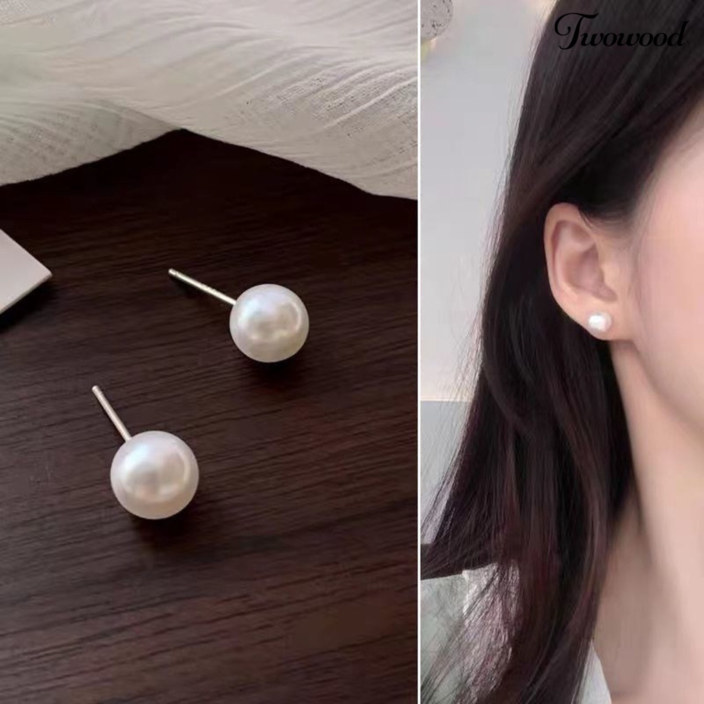 1 Pasang Anting Stud Desain Geometris Electroplating Aksen Mutiara Imitasi Sisi Ganda Untuk Wanita