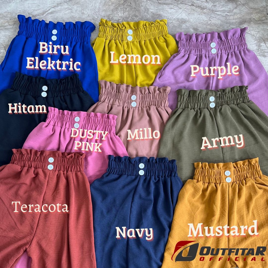 Celana Kulot Wanita Cringkle Curley HightWaist Kancing Premium