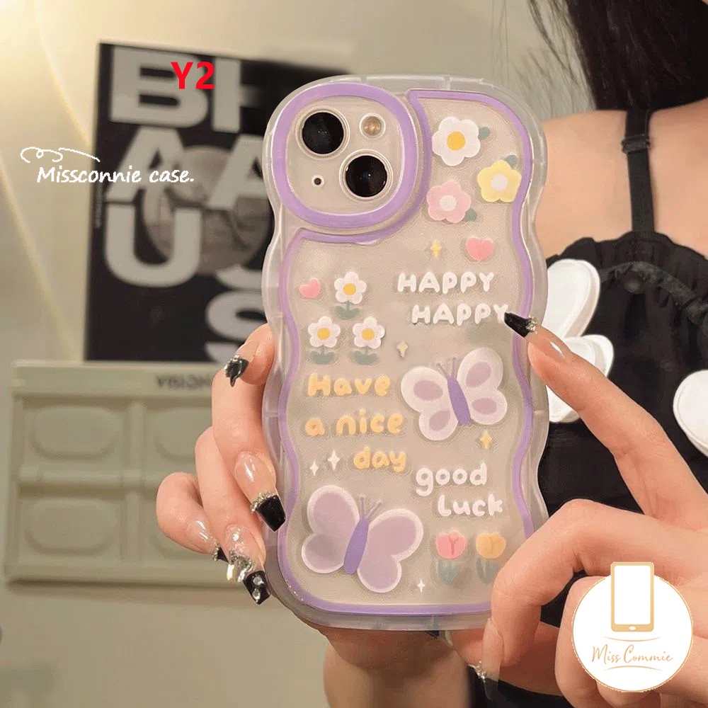 Kartun Ice Cream Beruang Lucu Case Realme C53 9c55 10 9Pro+8i C25s C30 C33 C12 C35 C15 C25Y C25 8 8Pro 7i 5i 6i C20A C21Y C20 5 5s C11 C17 Butterfly Flowers Lembut Bergelombang Penutup Tepi