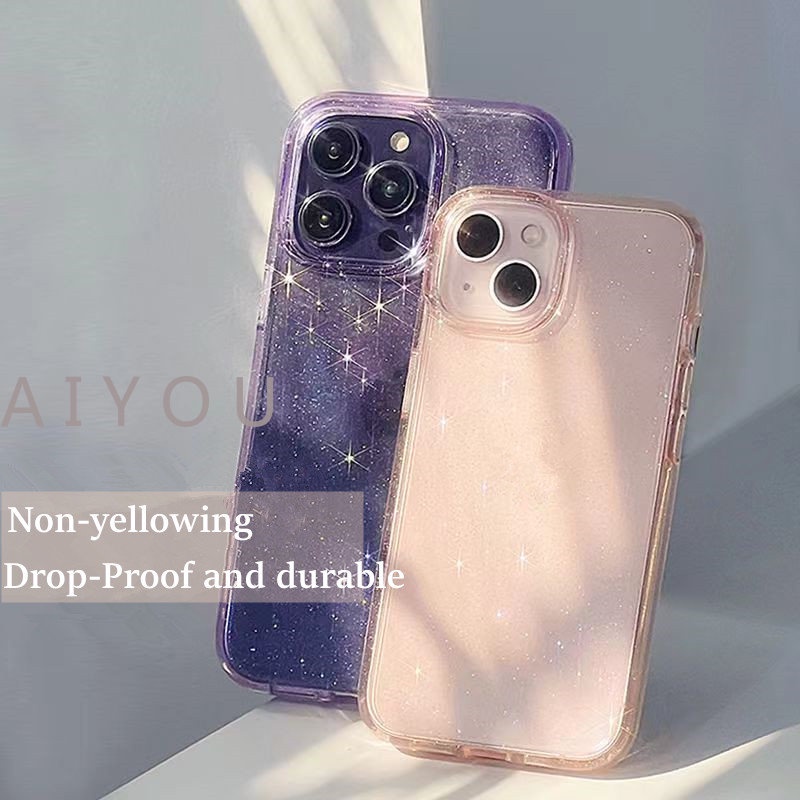 Casing iPhone 14 13 Pro Max 14 Pro Max 12 Mini 11 14pro 13Pro 12Pro 11Pro XS X XR 7 8plus 6 6S iPhone13 Hybrid Motif Glitter For iPhone - Blink Blink Glittery Stardust Acrylic Case