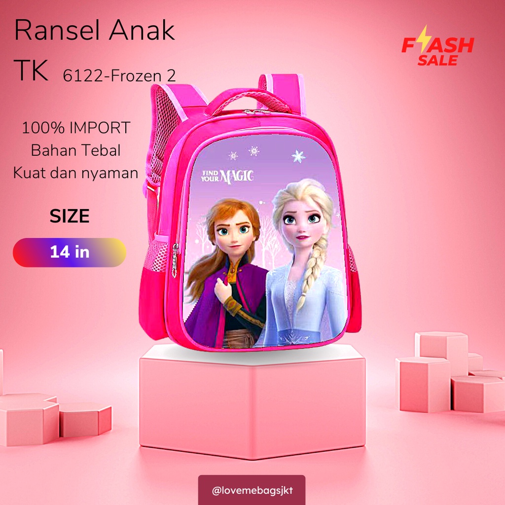 LMB Tas Anak Perempuan TK Import Karakter Lucu Bahan Nilon Kualitas Premium Bagian depan Timbul 6D Kuat Dan Tebal