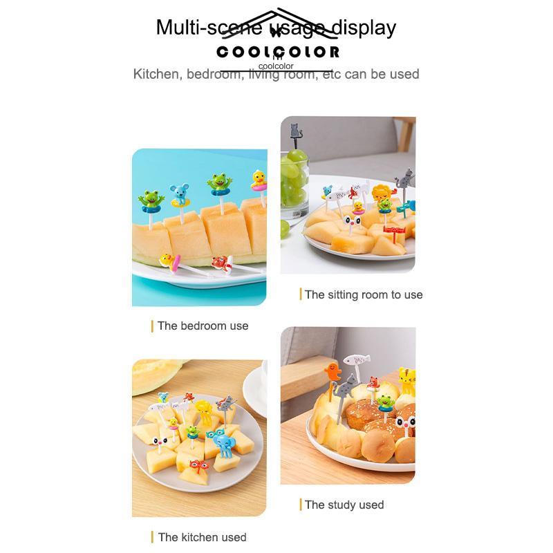 COD❤️Garpu Buah Kartun Anak-anak Tongkat Bento/Tongkat Makanan Penutup Rumah Buah Sisipan Hewan Garpu Kecil- cl