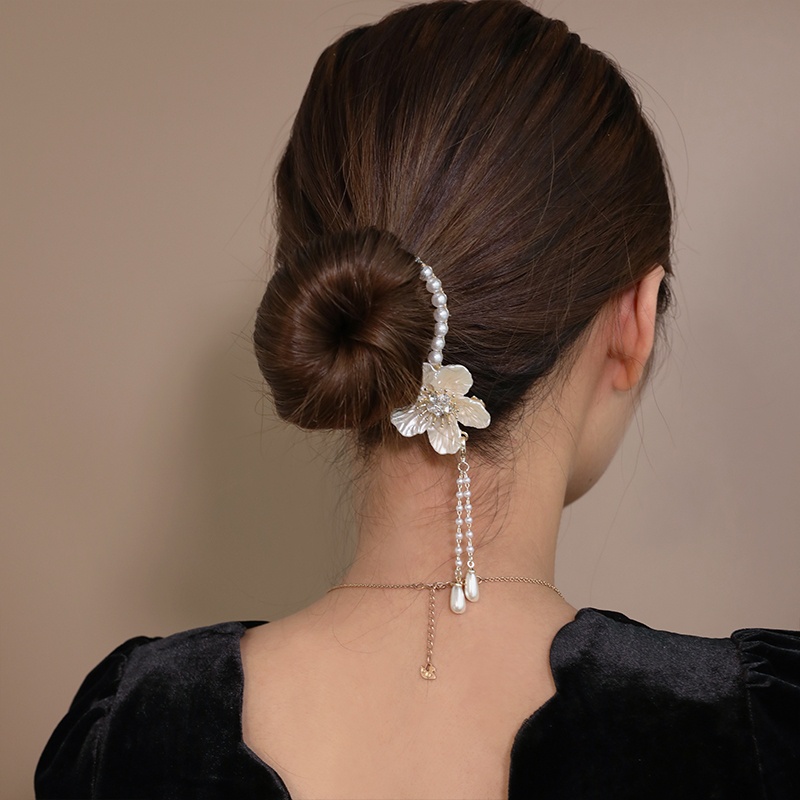 Jepit Rambut Ponytail Bahan Alloy Aksen Mutiara Dan Berlian Imitasi Untuk Wanita