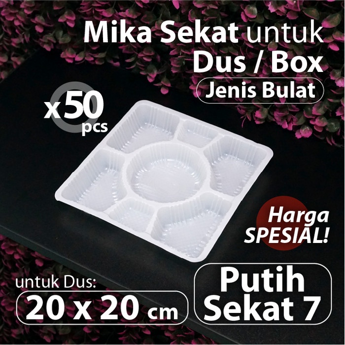 Paket 50 pcs - Mika Sekat 7 Bulat Putih 20 x 20 cm - Alas Nasi Kotak