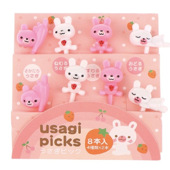 8pcs Set Garpu Buah Tusukan Bento KELINCI RABBIT Lucu Hewan Dekorasi