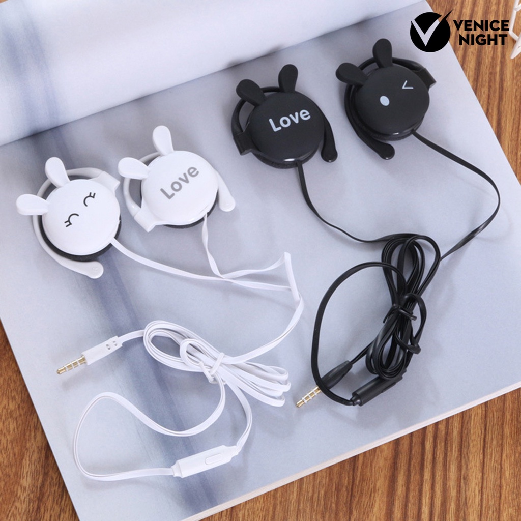 (VNEP) (Berkabel) Earphone Lovely Rabbit ABS Headphone Universal dengan Mikrofon untuk Gaming