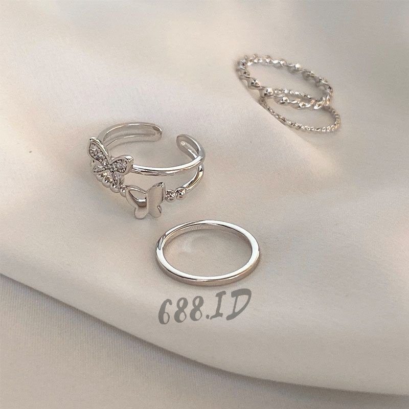 4pcs/set Cincin Wanita Desain Geometri Kupu-Kupu Gaya Korea Adjustble Model Terbuka Impor Murah Fashion Kekinian CC 08