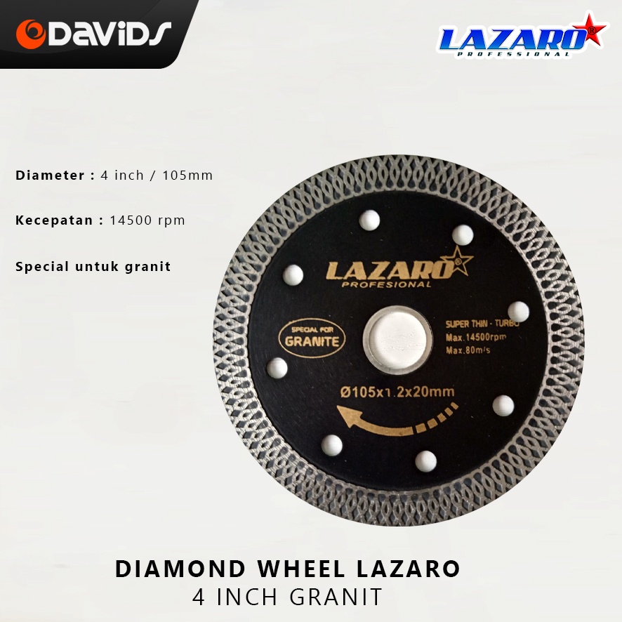 Mata Potong Granit Pisau Potong Keramik Diamond Wheel Lazaro 4&quot; Turbo