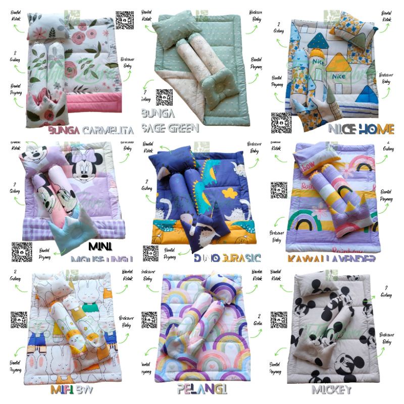 READY RUFFLE Bedcover Bayi Set Selimut Bayi Bantal Guling Bayi dan Peyang ada Tas nya/ TANPA PO