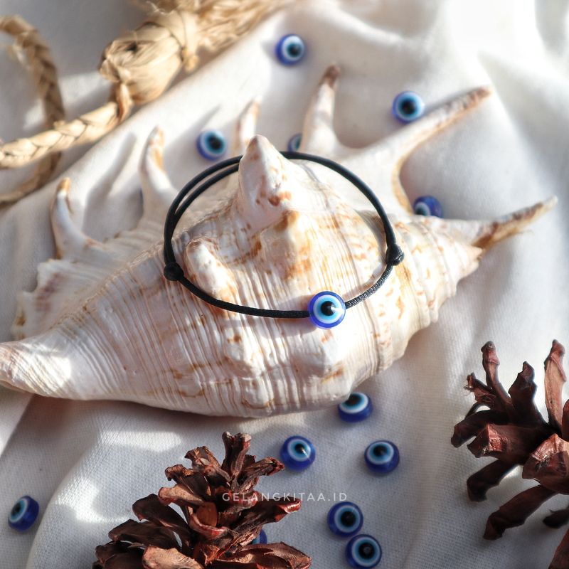 Gelang Simple Sliding Blue Eye Tali Satin 1mm Gelang Pria Gelang Wanita Allsize