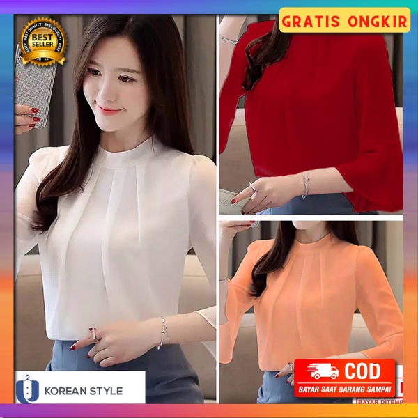 Pakean Hangout Wnita Bluss Kerja Korea Style Blous Krmeja Premium Baju Remaja Wanita Muslim Blius Bu